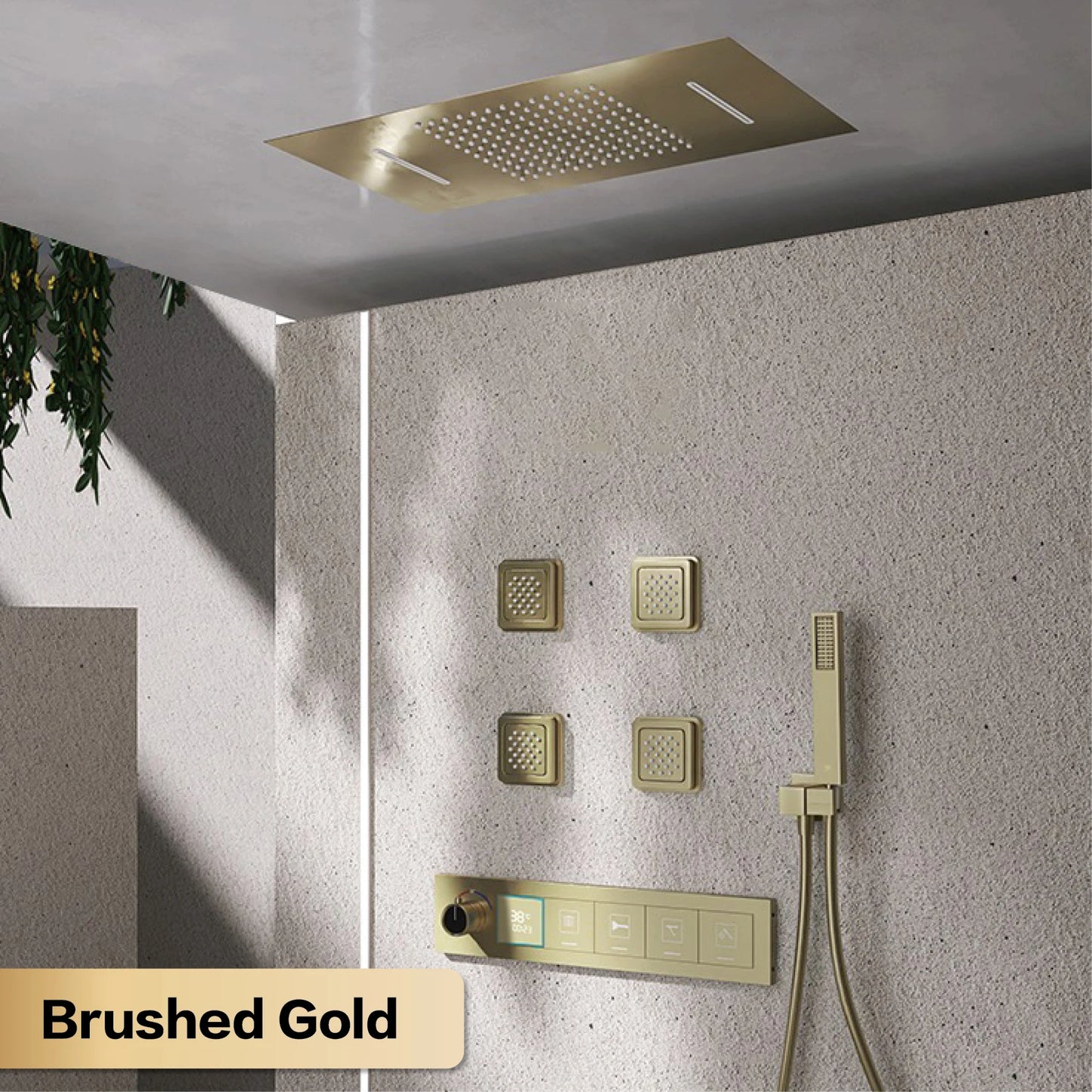 Gun gray brass ceiling constant temperature shower system embedded design LED digital display cold and hot water bathroom mixer