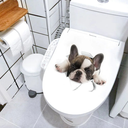 Dog Toilet Stickers Diy Wc Washroom Home Decoration Cute Kitten Puppy Pet Animals Wall Art Decals