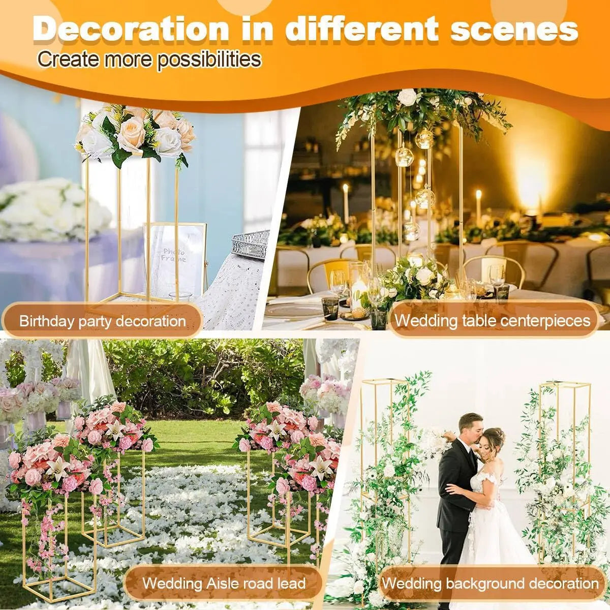 Hign-Concerned Wedding Table Centerpiece Metal Vase Set