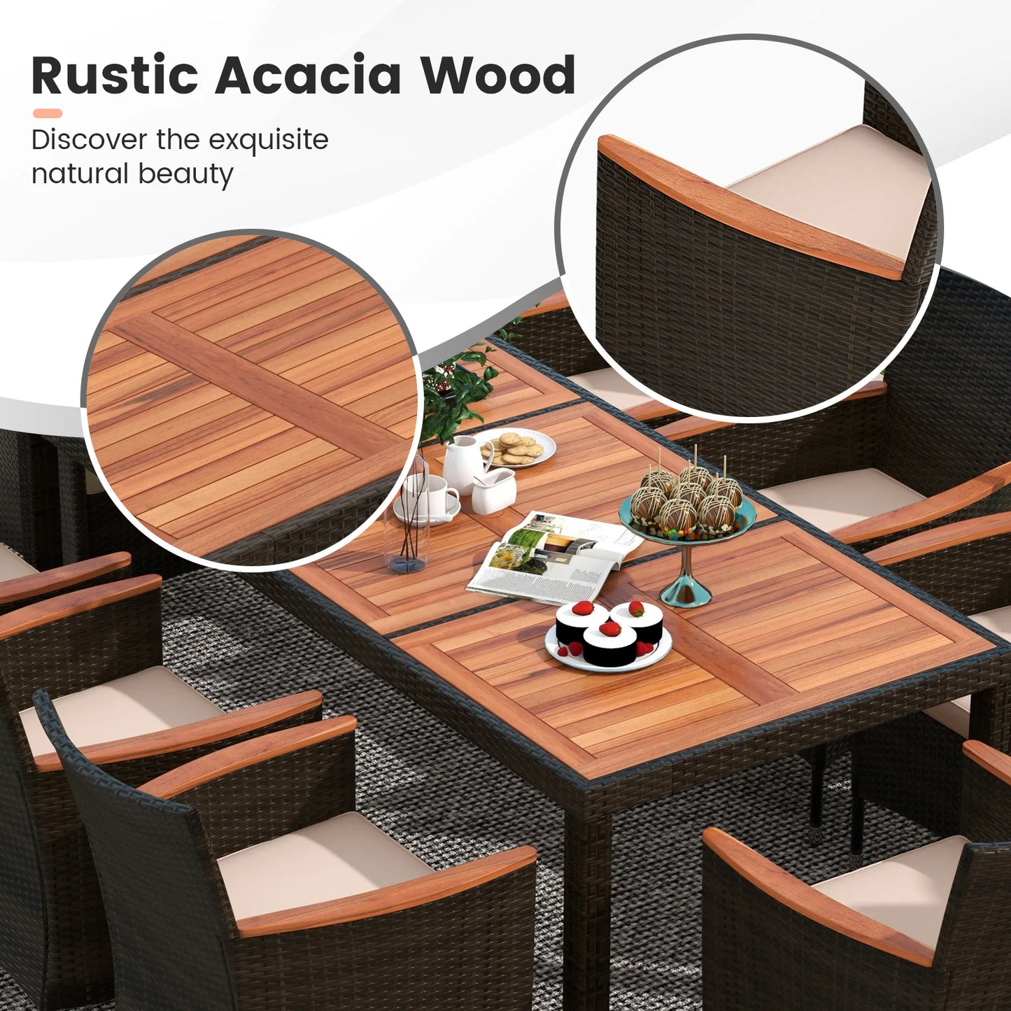 9 Piece Wicker Dining Set Cushions Umbrella Hole Chairs