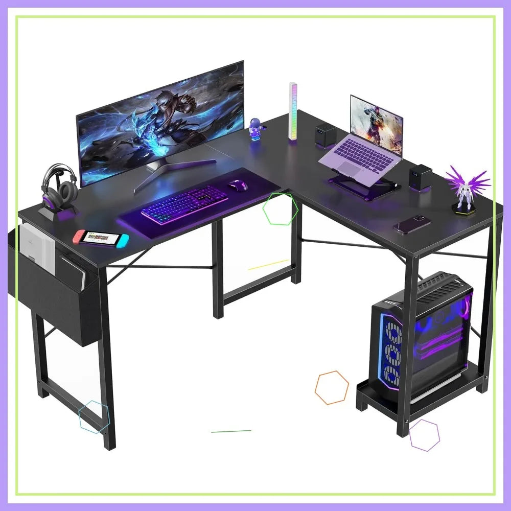 L-Shaped Gaming Desk With CPU Stand And Storage Bag