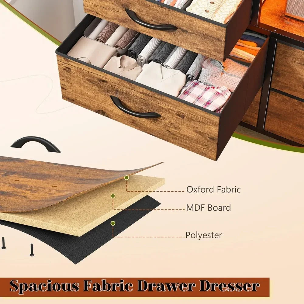 LED Light and Power Outlet Dresser TV Stand With Drawers