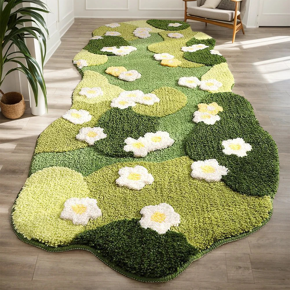NONECN Fluffy Moss Rug Nordic Forest Floor Mat Bedroom