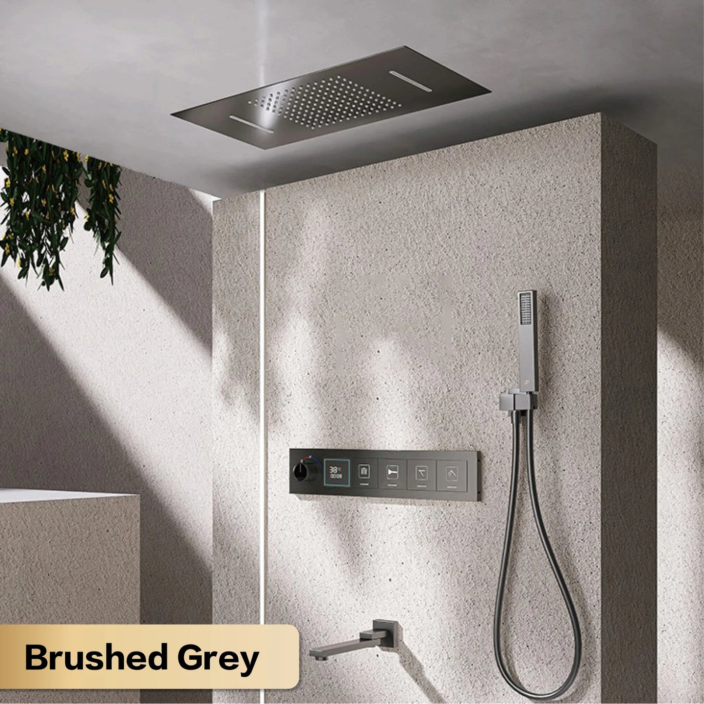 Gun gray brass ceiling constant temperature shower system embedded design LED digital display cold and hot water bathroom mixer