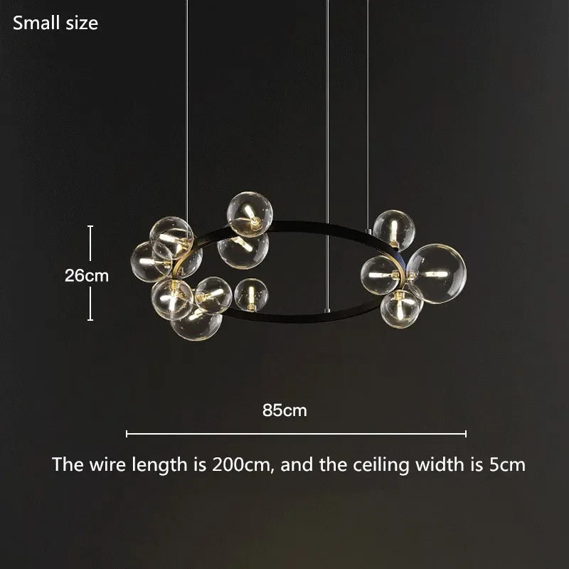 Round Glass Bubbles Chandelier For Living Room Dining Room Kitchen Table Bedroom Modern Glass Ball Pendant Lights Black