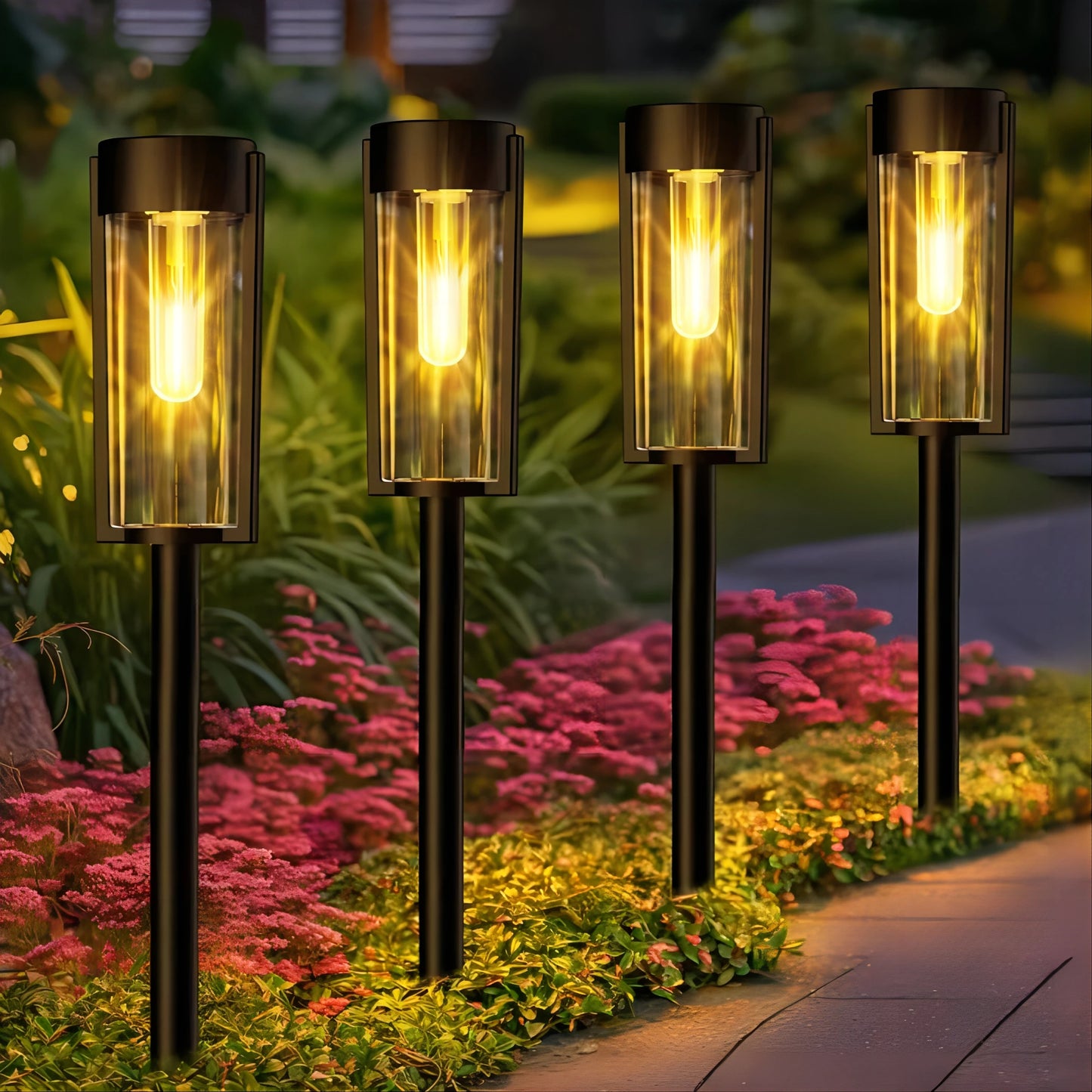 Feature Solar Pathway Lights Outdoor Auto On Off Lawn Lamps