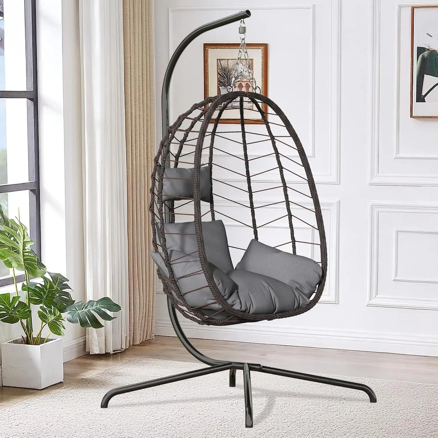 Lex Craft Hanging Egg Chair With Stand Indoor Outdoor Swing