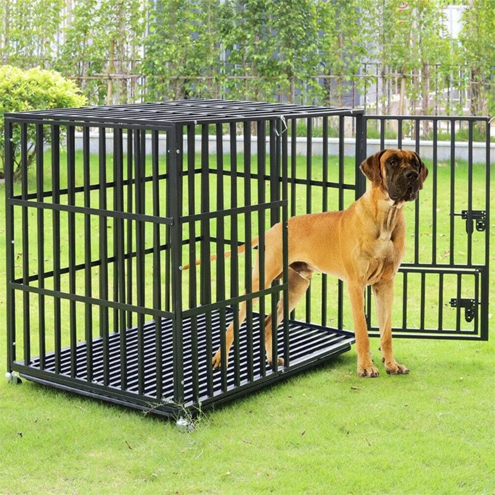 BORWARTH Heavy Duty Dog Crate Metal Kennel With Locking Wheels