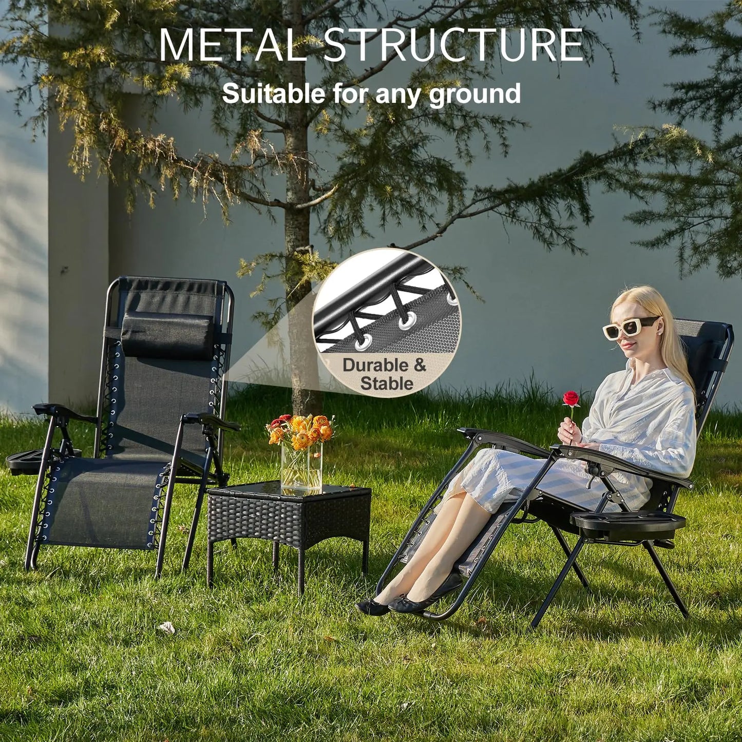 JHK Zero Gravity Portable Recliner Set for Outdoor Loungers