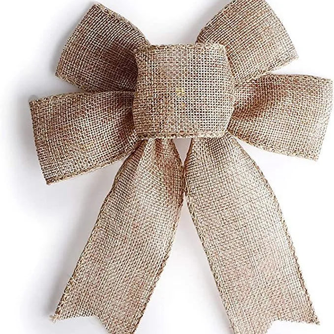 3pcs Rustic Jute Bows Burlap Wreaths Bows Christmas Tree Topper for Wedding Holiday Birthday Party Decoration