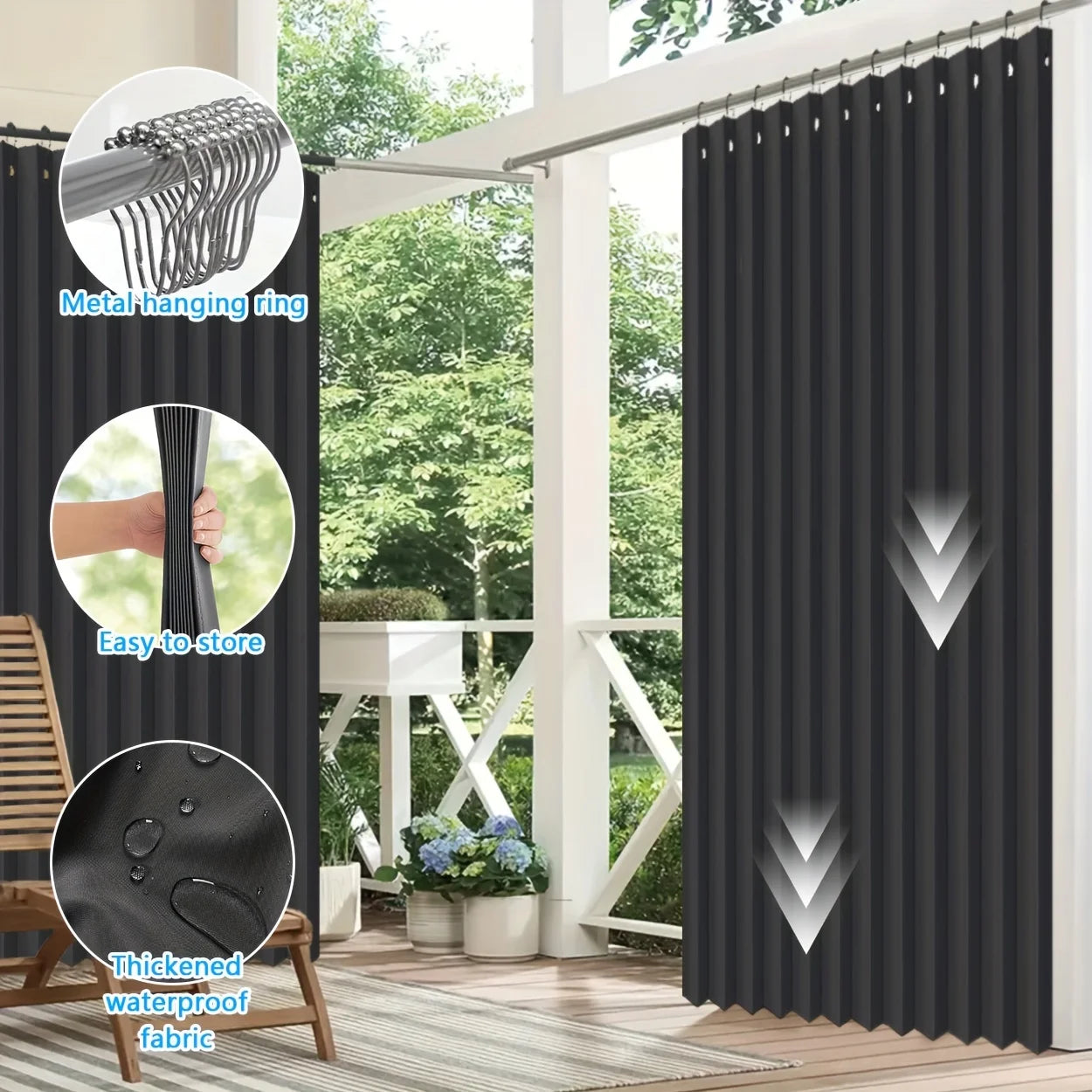 1Panel, Outdoor High-Temperature Shaped Crumpled Waterproof Curtains, Simple Modern Country Outdoor Waterproof Curtains for Outdoor Courtyard Balcony Swimming Pool Terrace Partition Decorative Windows
