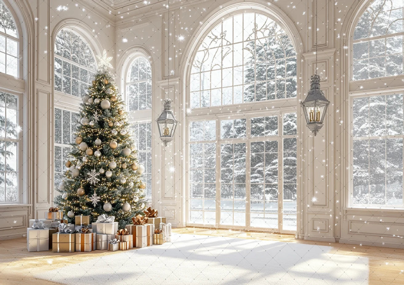 Photography Backdrop Christmas Trees Stars Newborn Birthday Portrait Window Tulle Curtains Gift Decor Photo Background