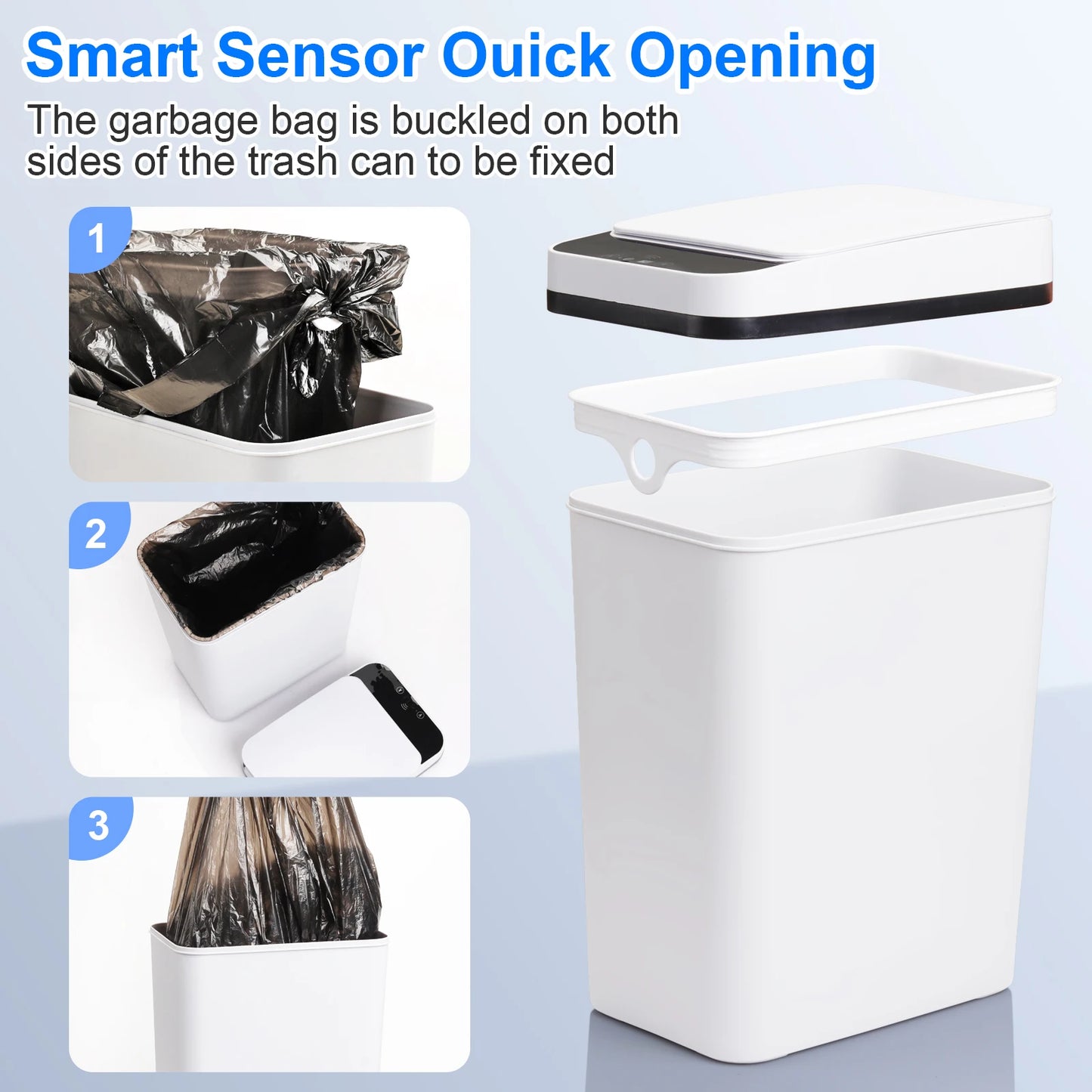 2 Pack Touchless Sensor Trash Cans 12L 18L White With Lid