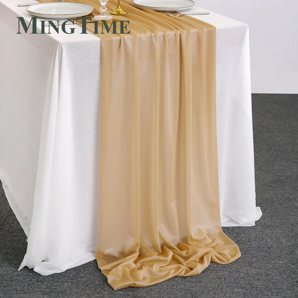Table Runner Sheer Chiffon-like Boho Wedding Party Bridal Birthday Christmas Decorations Peach Khaki White Gold Green Color etc.