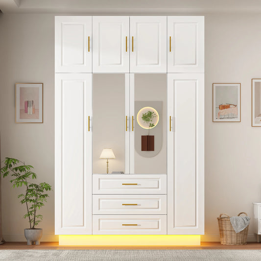 QiaoShiRenFinishes 4-Door LED Armoire Wardrobe With Mirror