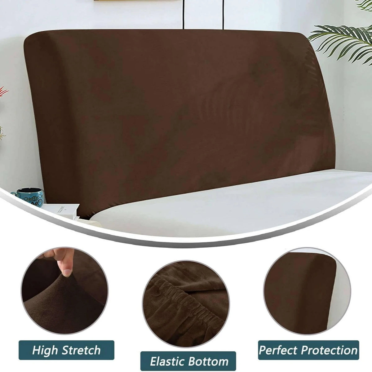 Velvet Bed Headboard Cover All-Inclusive Design Solid Color Elastic Protection Headboard Protection Cover for Single Double King