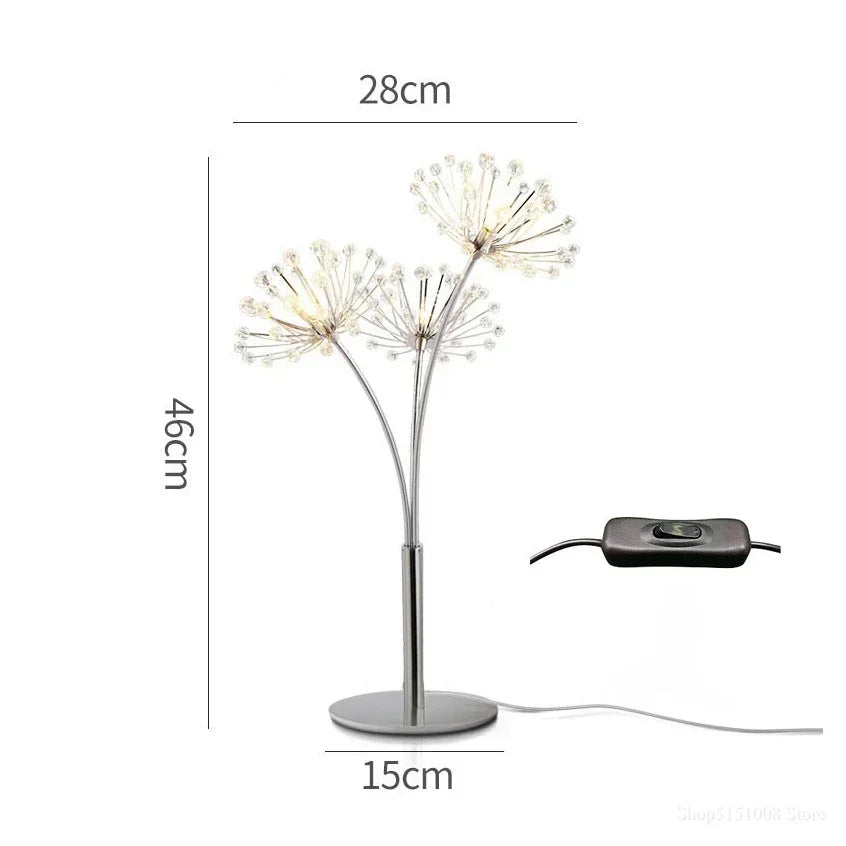 Nordic Creative Dandelion Crystal Flower LED Table Lamp Living Room Bedroom Bedside Reading  Study Art Decor Lighting Desk Light