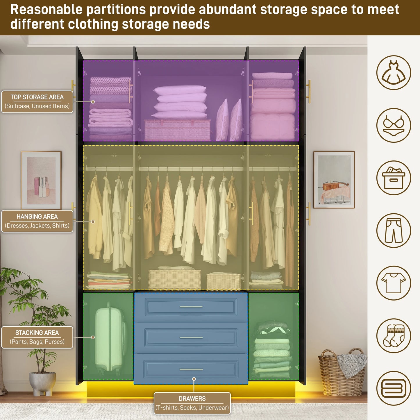 QiaoShiRenFinishes 4 Door LED Armoire Wardrobe With Mirror