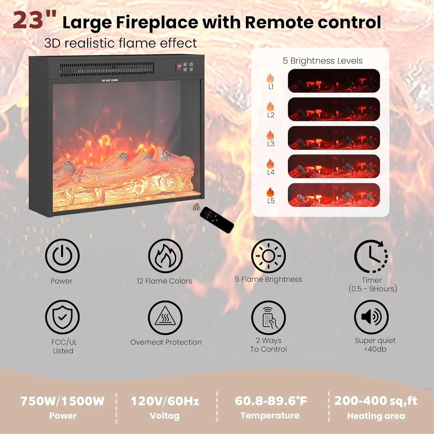 Fireplace TV Stand for Living Room, Farmhouse Entertainment Center with 23" Electric Fireplace for TVs UP to 65",, Customized