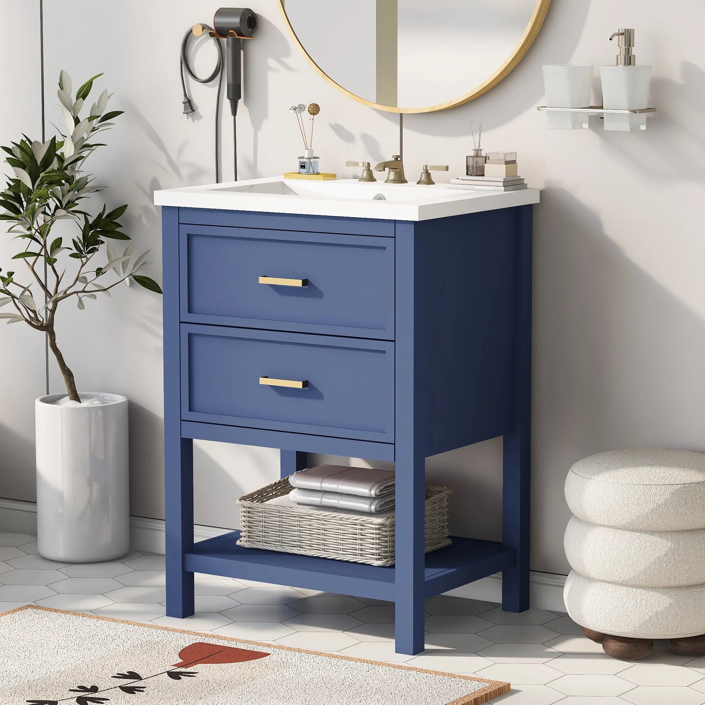 SHKL 24 Blue Bathroom Vanity With Sink And Two Drawers