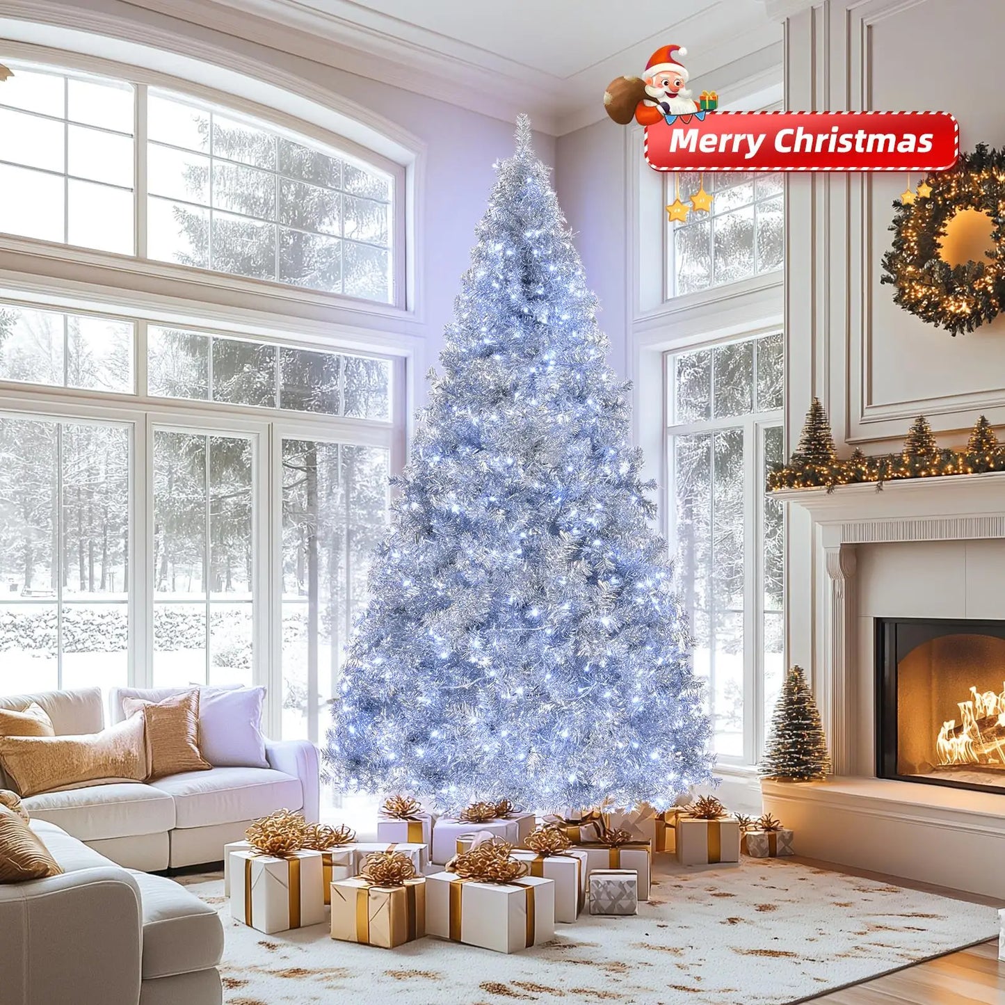 6ft Prelit Silver Artificial Christmas Tree With 300 Lights