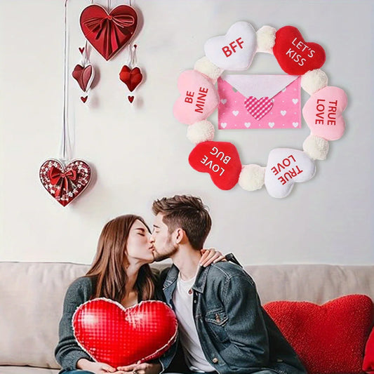 Valentine's Day Wreath with Envelope, 15.7 Inch Valentine Wreath Decorations for Front Door Indoor Outdoor Wall Window,