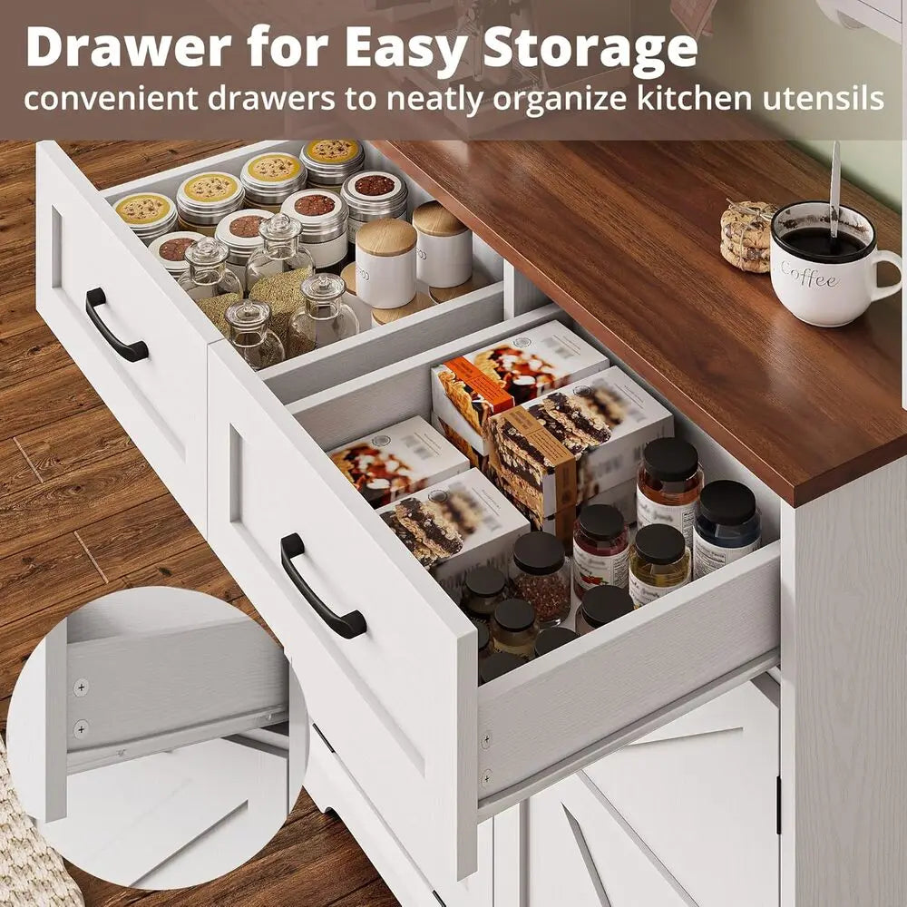 Ironck Farmhouse Kitchen Pantry Cabinet Microwave Stand
