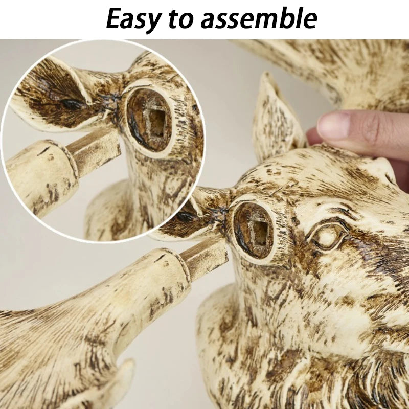 Resin Simulated Deer Head Sculptures Ornament Wall Hanging Retro Creative Sculptures Luxury Background Wall Decoration Art Decor