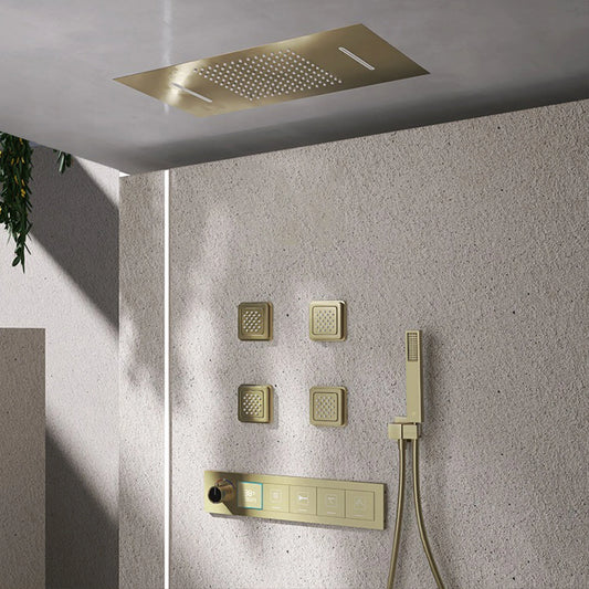 Gun gray brass ceiling constant temperature shower system embedded design LED digital display cold and hot water bathroom mixer