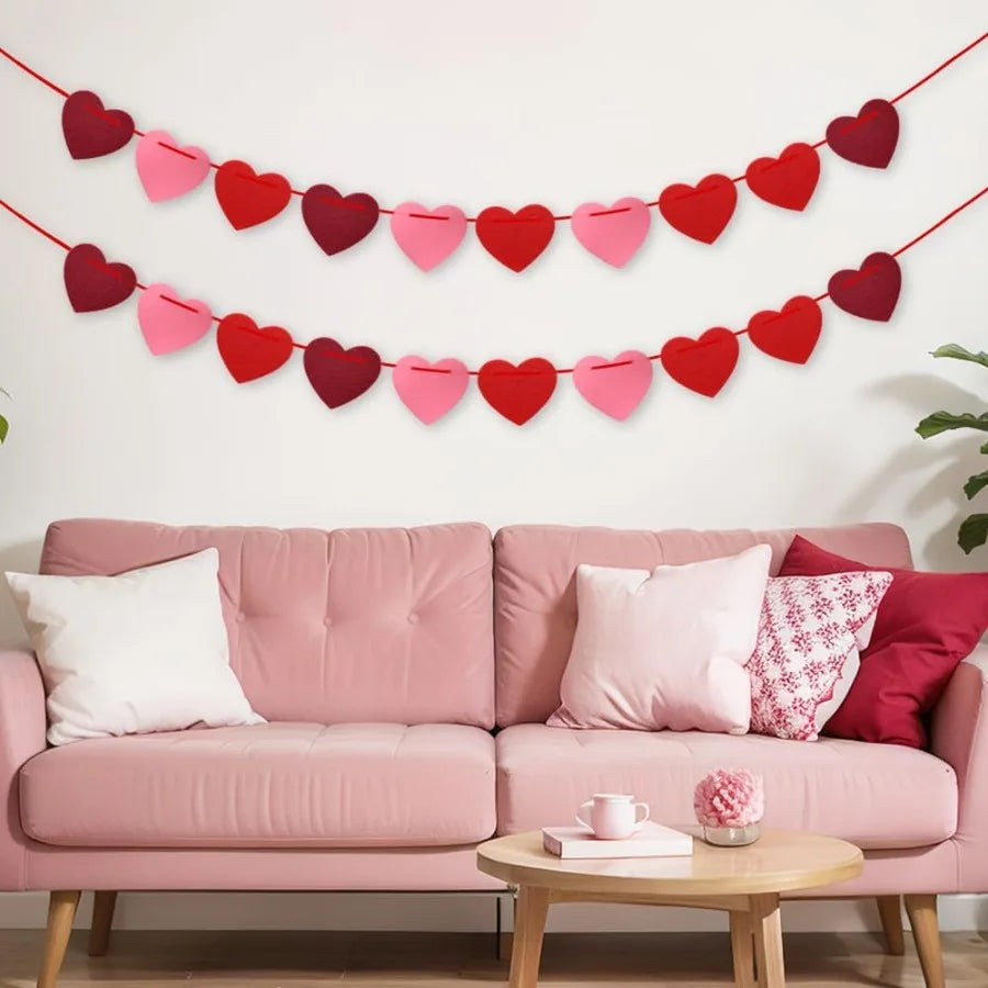 Valentines Day Felt Garland 6 Piece Heart Mantel Wall Decor