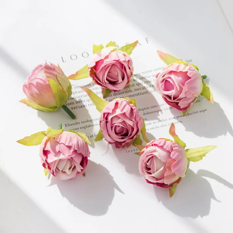 Cheap Silk Tea Buds Roses Head Wedding Decorative Wreaths Christmas Decorations for Home Diy Gift Fake Plants Artificial Flowers