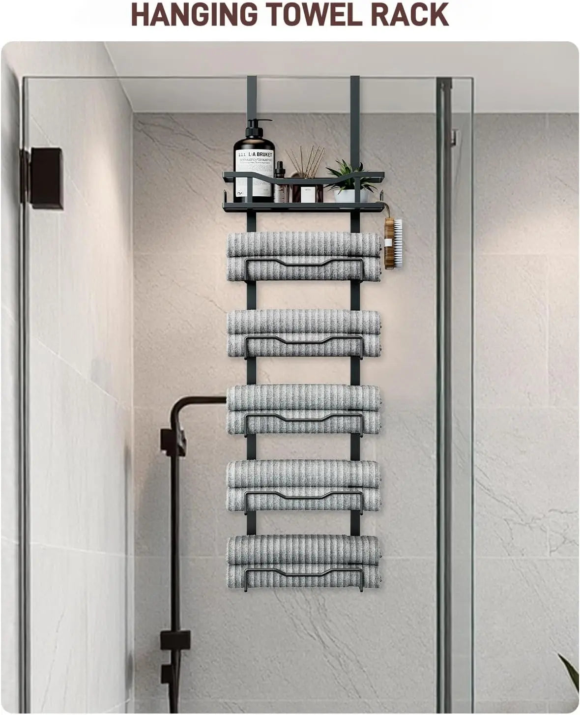 Hanging Towel Racks For Bathroom No Drill - 6-Tier Over The Door Bath Towel Storage Organizer For Small Bathrooms - Tiered Back
