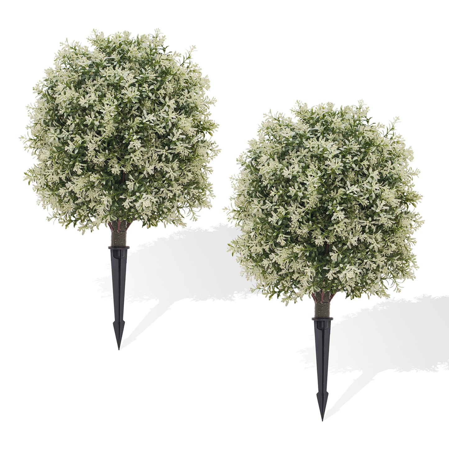 2pcs Artificial Boxwood Topiary Ball Trees with Ground Spike, Artificial Shrubs, Fake Evergreen Plant Bush for Front Porch Garde