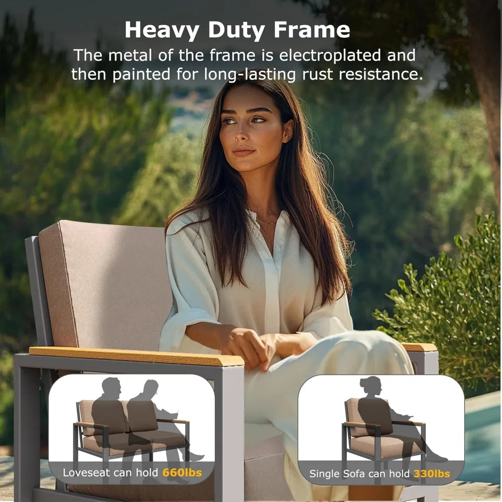 HUANZHUANG Outdoor Patio Set With Premium Fire Pit Table