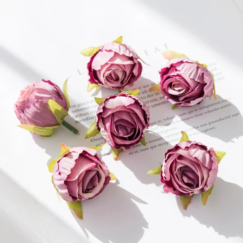 Cheap Silk Tea Buds Roses Head Wedding Decorative Wreaths Christmas Decorations for Home Diy Gift Fake Plants Artificial Flowers