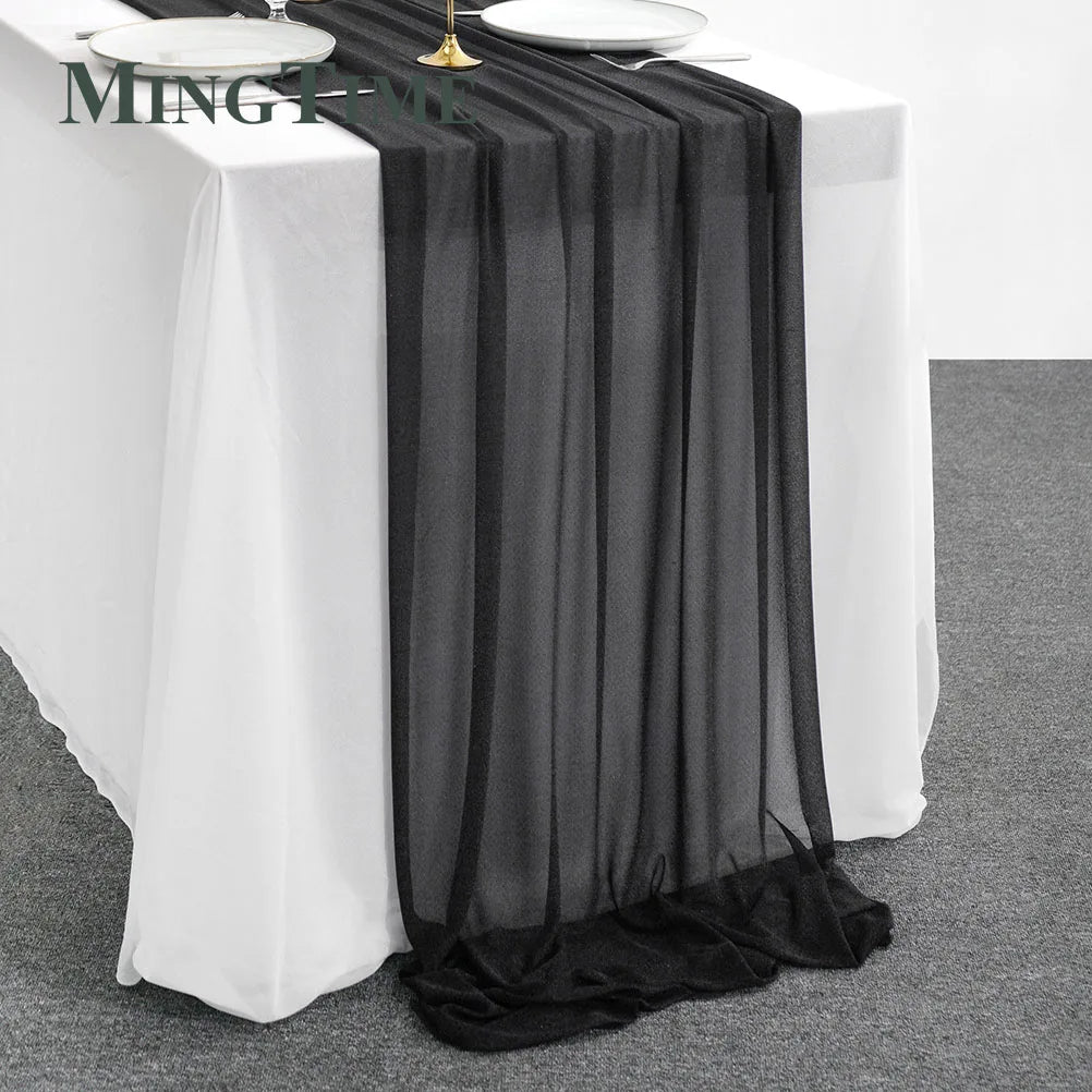 Table Runner Sheer Chiffon-like Boho Wedding Party Bridal Birthday Christmas Decorations Peach Khaki White Gold Green Color etc.