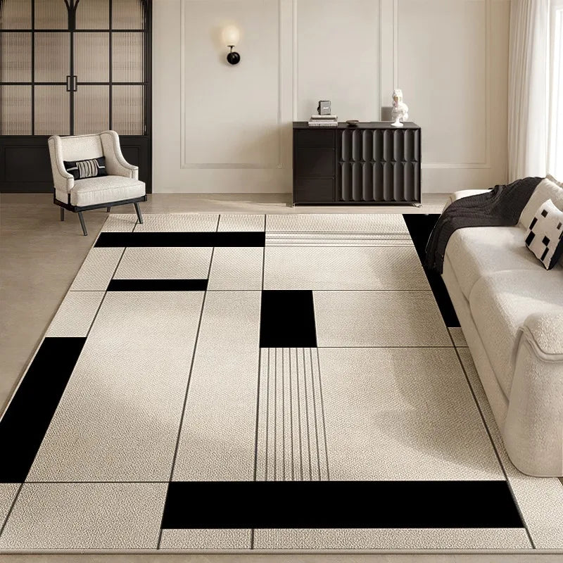 Black White Geometric Living Room Decorative Carpet Modern Minimalist Bedroom Carpets Line Art Study Room Rug Easy To Care Rugs