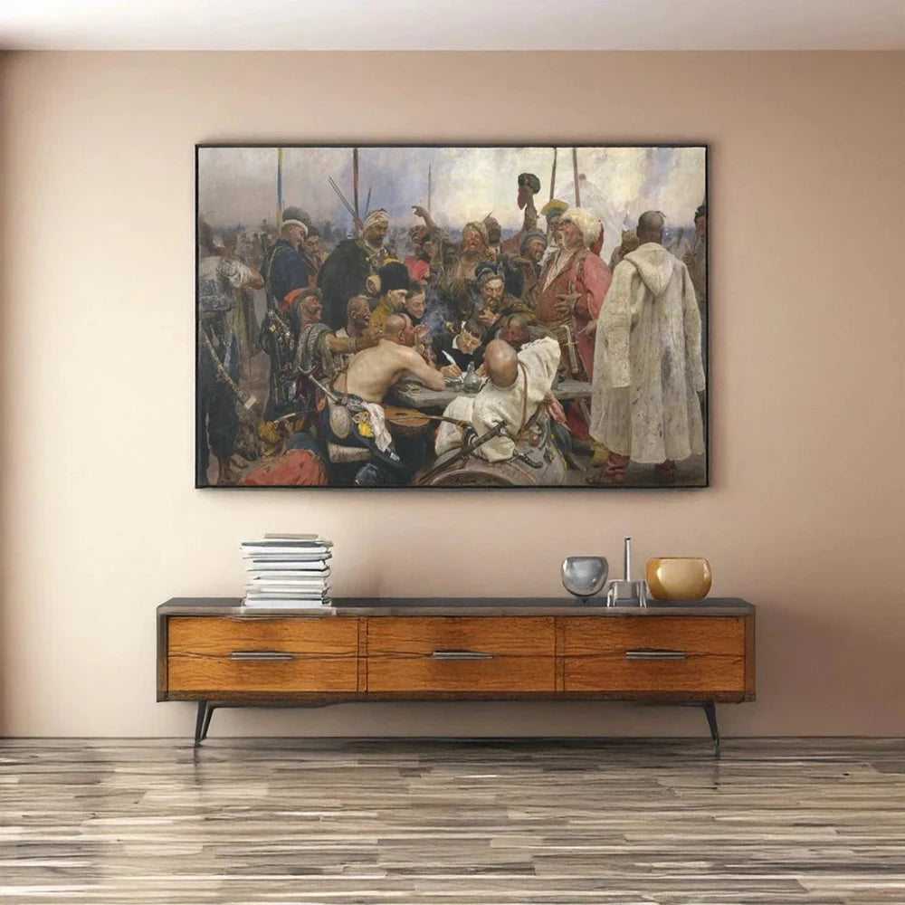 The Reply of The Zaporozhian Cossacks To Sultan Mehmed IV Canvas Painting Ilya Repin Famous Poster Painting Wall Art Decor