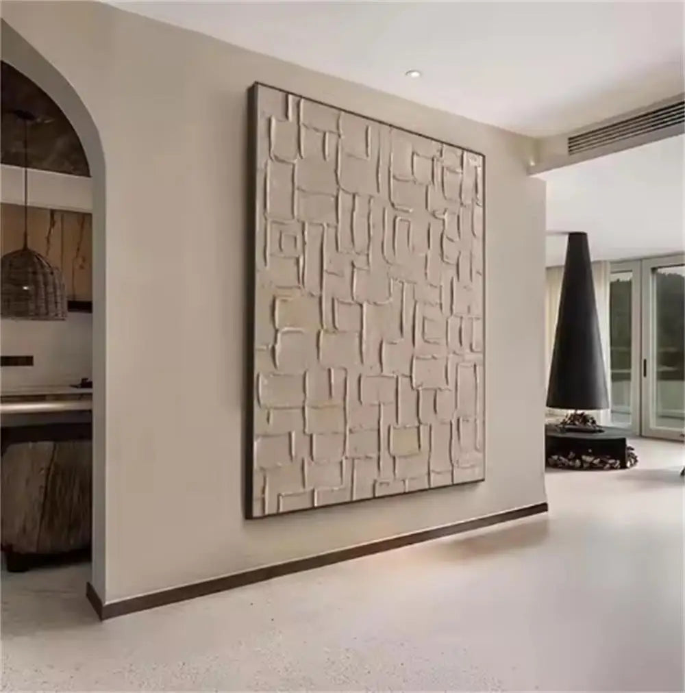 Beige Abstract Handmade Neutral Frameless Wabi Sabi Large Texture Oil Painting Boho Canvas Home Living Room Wall Art Decor