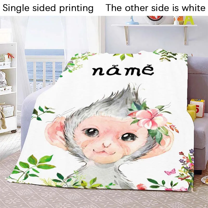 Custom Blanket Custom Name Blanket Baby Girl Boy Kids Cartoon Animal Cute Soft Flannel Throw Blankets Personalized Blanket Gifts
