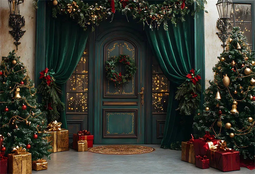 Mehofond Photography Backdrop Green Wall Christmas Trees For Kids Family Holiday Party Window Grunge Background Photo Studio