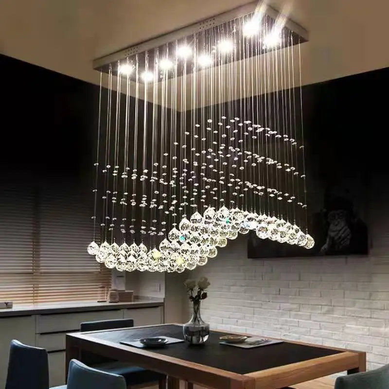 K9 Crystal Chandeliers LED  Chrome Finished Light Wave Art Decor Modern Suspension Lighting Hotel Villa Hanging Lamp