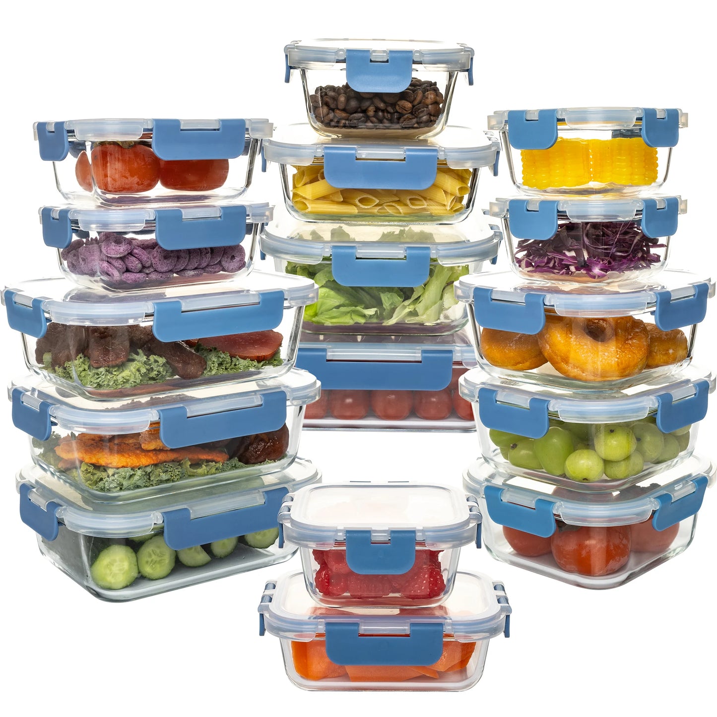 16 Piece Glass Food Storage Containers Airtight Leakproof