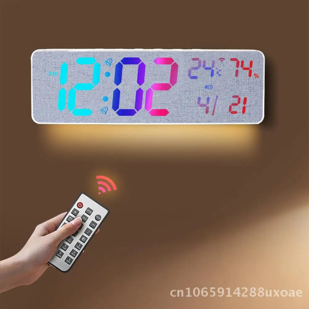 Summer Time Digital Wall Clock Bluetooth Smart Light-Sensing Snooze Alarm with Automatic Time Setting LED Display Thermometer