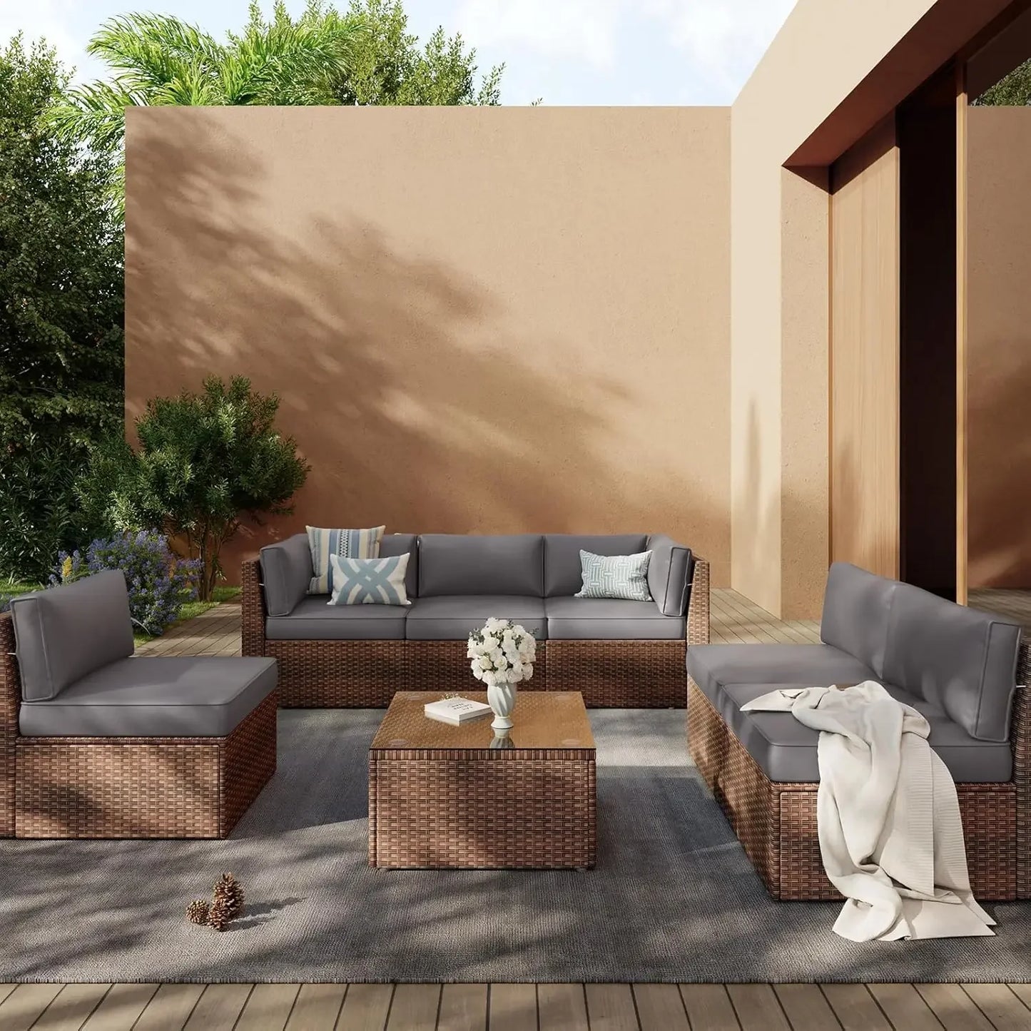 [Discounted Price!]Outdoor Replacement Cushions for Patio Furniture, Deep Seat Outdoor Cushions for 6-Seat Wicker Sectional