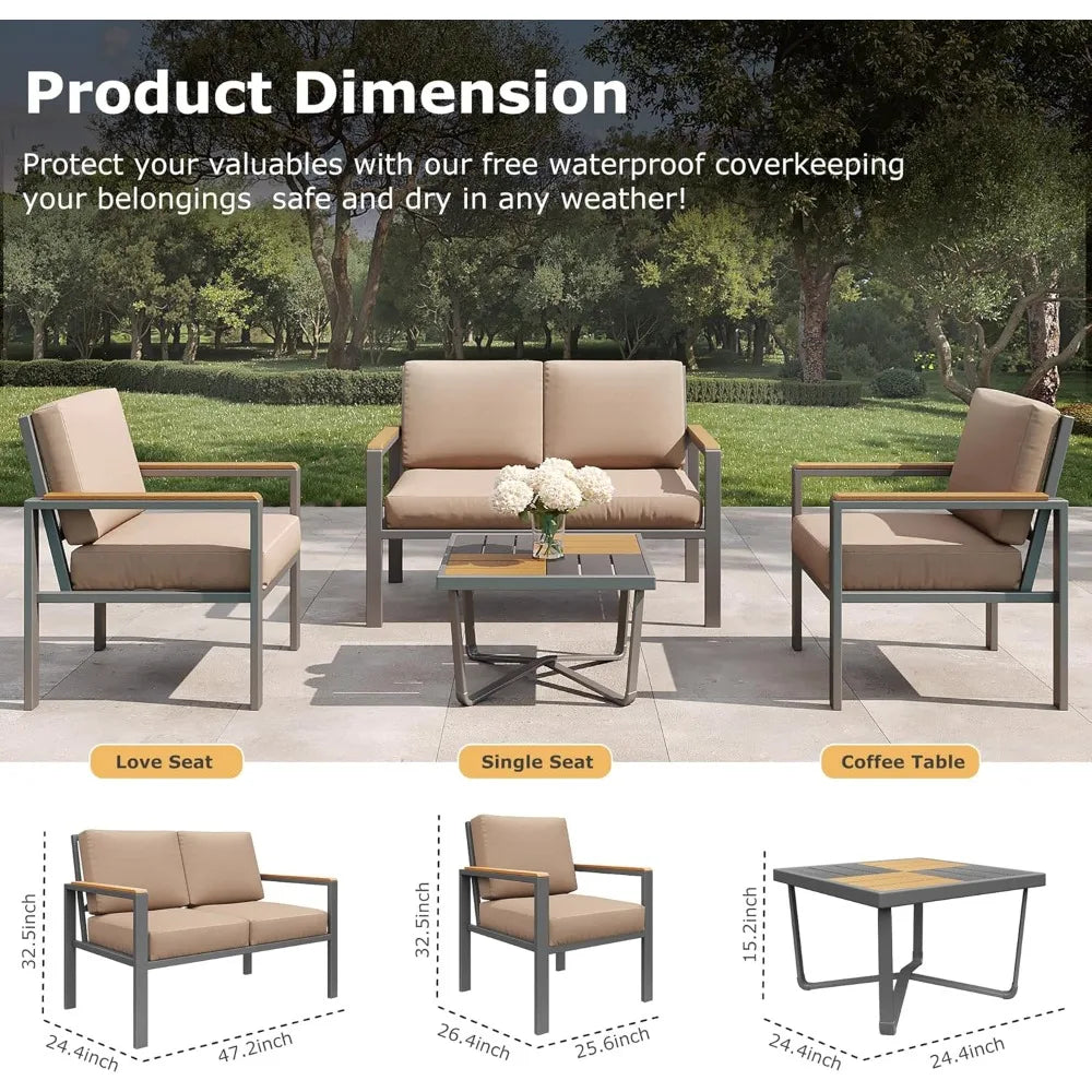 HUANZHUANG Outdoor Patio Set With Premium Fire Pit Table
