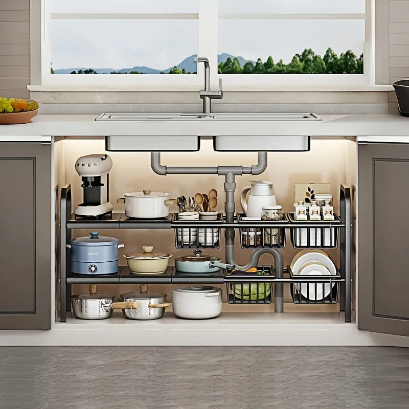 Homefish Dual Tier Under Sink Organizer Shelves Kitchen