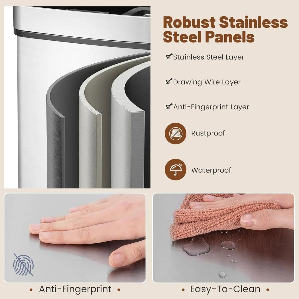 Stainless Steel 19 Gal Kitchen Trash Can With Motion Sensor