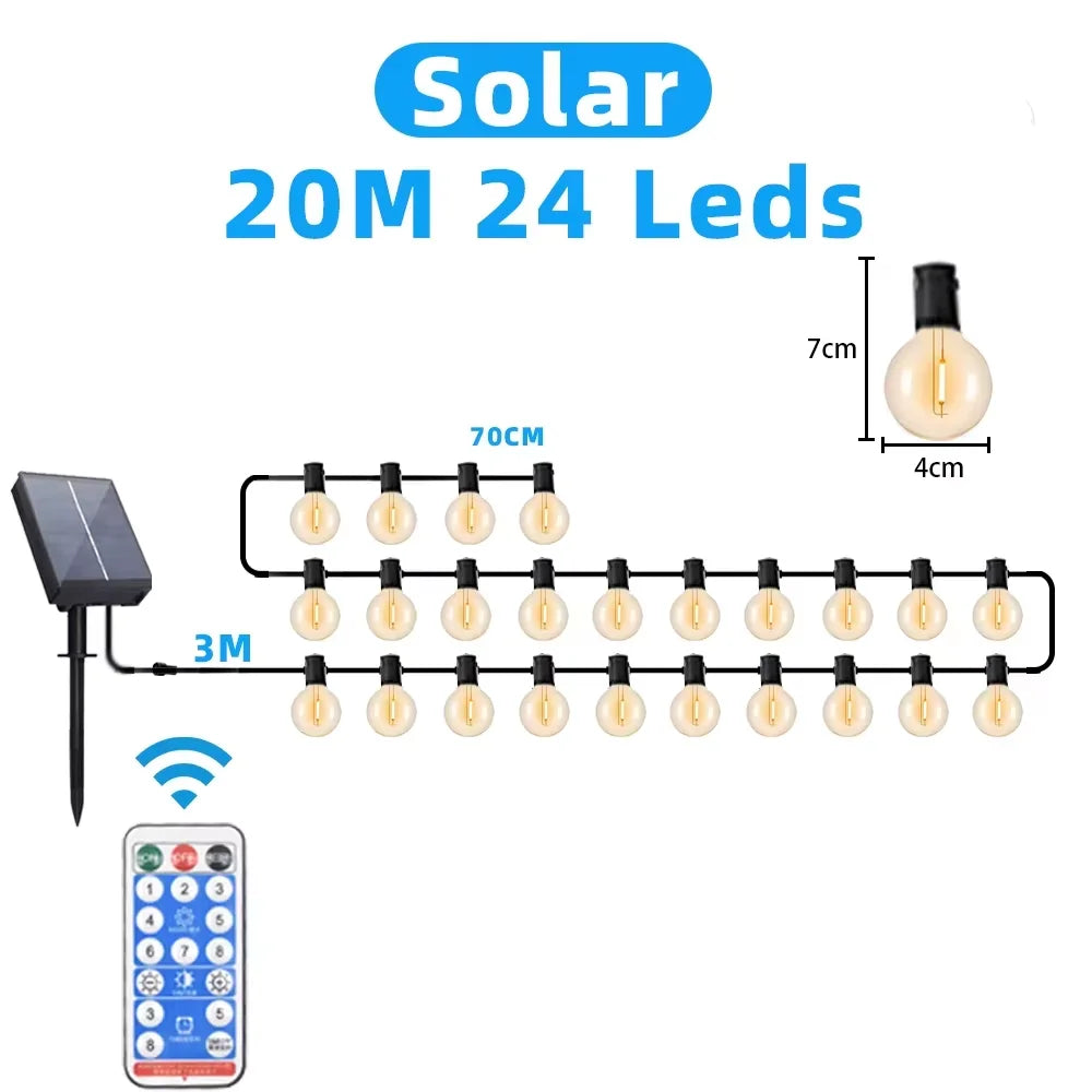 Outdoor Solar G40 Spherical LED String Lights IP65 Waterproof