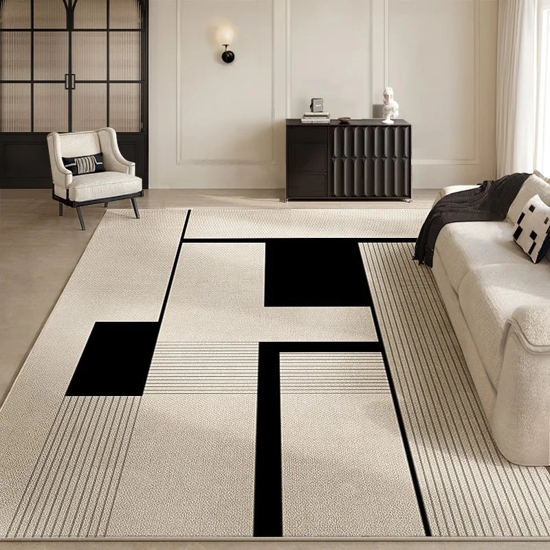 Black White Geometric Living Room Decorative Carpet Modern Minimalist Bedroom Carpets Line Art Study Room Rug Easy To Care Rugs